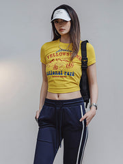 イエローストーン公園プリント カラーブロックTシャツ