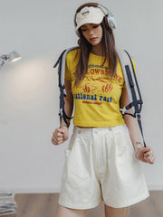 イエローストーン公園プリント カラーブロックTシャツ