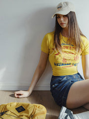 イエローストーン公園プリント カラーブロックTシャツ