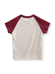 PESSOA CLUBの赤白カラーブロックナンバープリントクロップTシャツ正面展示