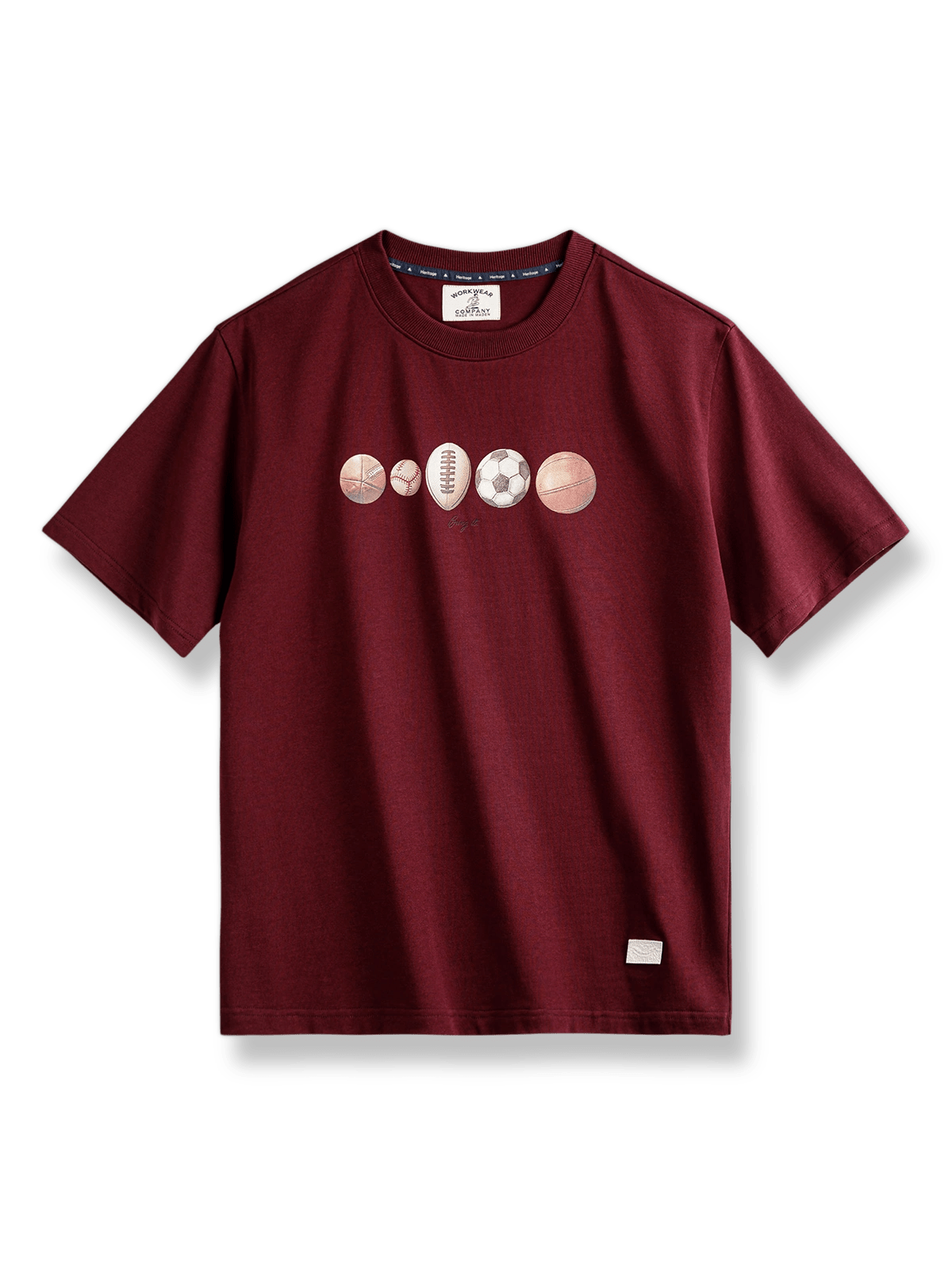 製品画像: グレーのアメリカンヴィンテージボールエレメントデジタルプリントTシャツの正面展示