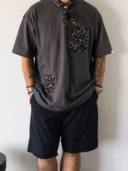 アシンメトリー ポケット付き ペイズリー 半袖Tシャツ