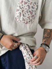 アシンメトリー ポケット付き ペイズリー 半袖Tシャツ