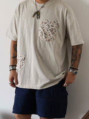 アシンメトリー ポケット付き ペイズリー 半袖Tシャツ