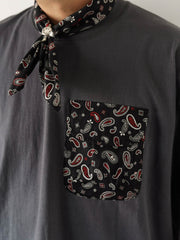 アシンメトリー ポケット付き ペイズリー 半袖Tシャツ