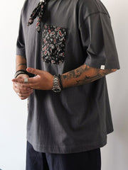 アシンメトリー ポケット付き ペイズリー 半袖Tシャツ