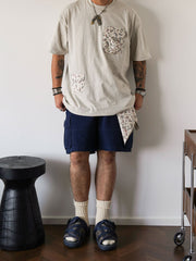 アシンメトリー ポケット付き ペイズリー 半袖Tシャツ