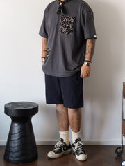 アシンメトリー ポケット付き ペイズリー 半袖Tシャツ