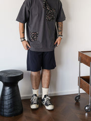 アシンメトリー ポケット付き ペイズリー 半袖Tシャツ