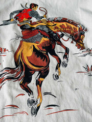 ウエスタンカウボーイブーツと帽子のプリントディテール展示