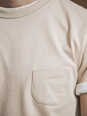 アメリカンスタイル 三重縫い ポケット付きコットンTシャツ