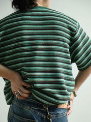 エメラルドグリーンストライプ 半袖Tシャツ