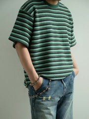 エメラルドグリーンストライプ 半袖Tシャツ