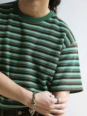 エメラルドグリーンストライプ 半袖Tシャツ