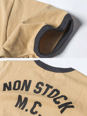 コントラスト襟 バイクプリント半袖Tシャツ