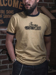 コントラスト襟 バイクプリント半袖Tシャツ