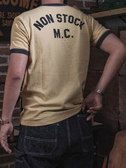 コントラスト襟 バイクプリント半袖Tシャツ