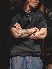 ウォッシュ加工 ヘンリーネック 半袖Tシャツ