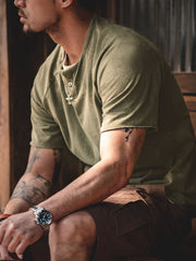 ウォッシュ加工 ヘンリーネック 半袖Tシャツ