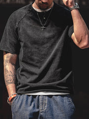 ウォッシュ加工 ヘンリーネック 半袖Tシャツ