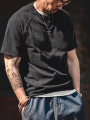 ウォッシュ加工 ヘンリーネック 半袖Tシャツ