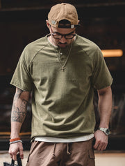 ウォッシュ加工 ヘンリーネック 半袖Tシャツ
