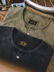 ウォッシュ加工 ヘンリーネック 半袖Tシャツ