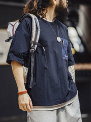 アウトドア薄手ポケット切り替え半袖Tシャツ