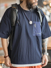 アウトドア薄手ポケット切り替え半袖Tシャツ