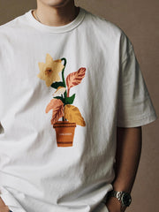 ウォーターカラープランツプリントTシャツ