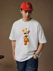 ウォーターカラープランツプリントTシャツ