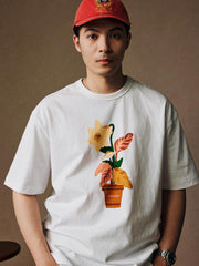 ウォーターカラープランツプリントTシャツ