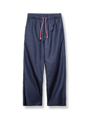 美しいドレープが特徴のTR生地ドローストリングテーパードパンツ