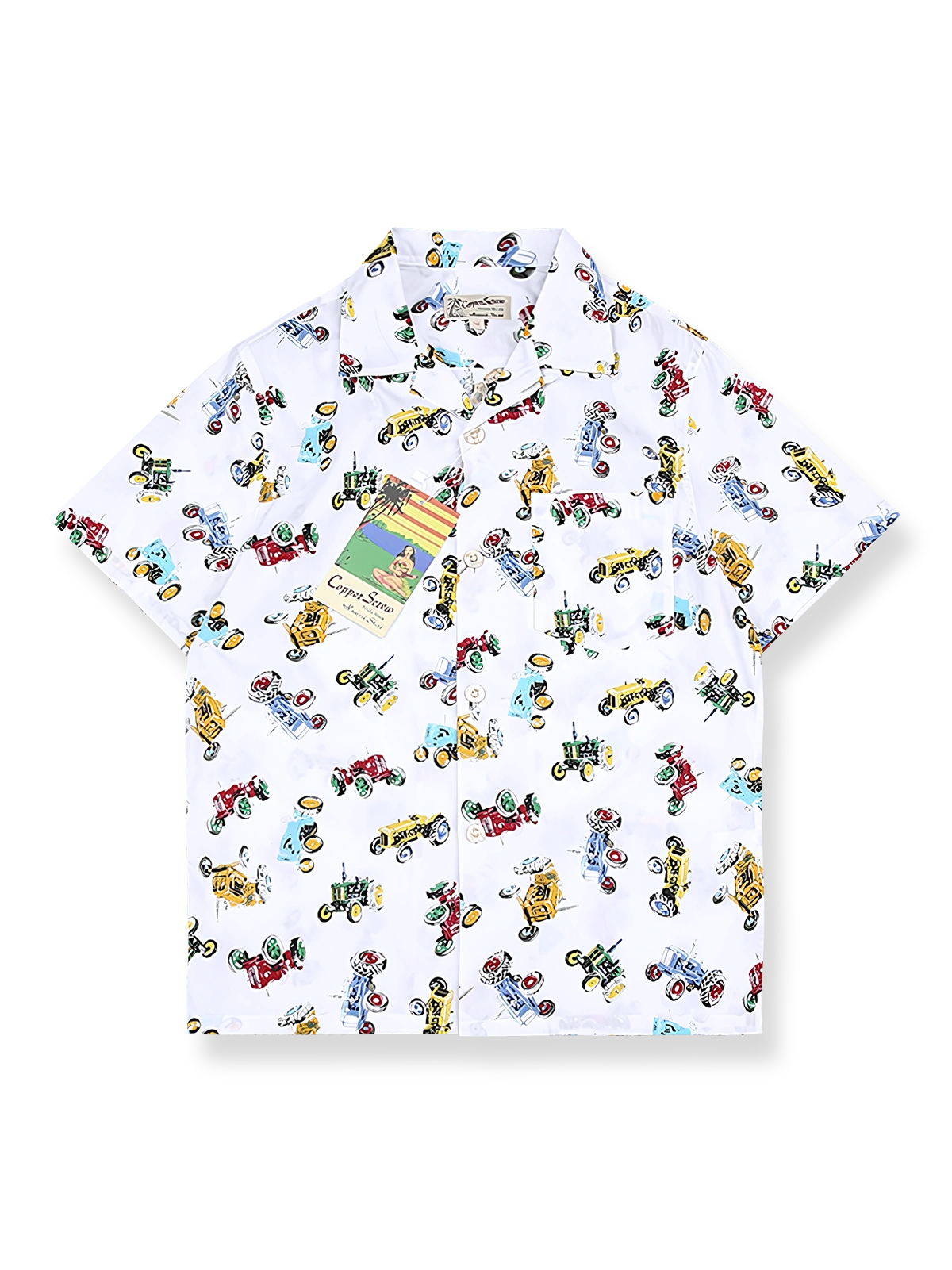 レトロなトラクタープリントのハワイアンシャツ