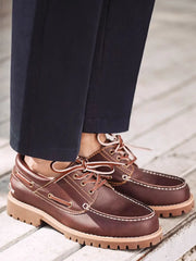 トリプルアイレットレザーボートシューズ