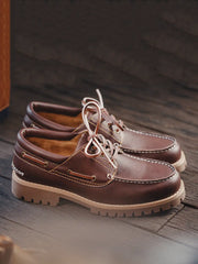 トリプルアイレットレザーボートシューズ