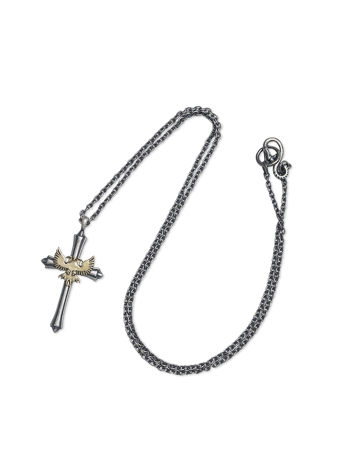 三頭鷹モチーフの925純銀クロスネックレス。