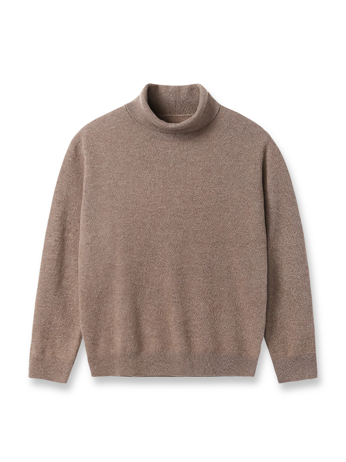 90.2%カシミヤ使用の滑らかな肌触りと保温性を持つタートルネックセーター。ダブルロールネックとリブ編み仕上げ。
