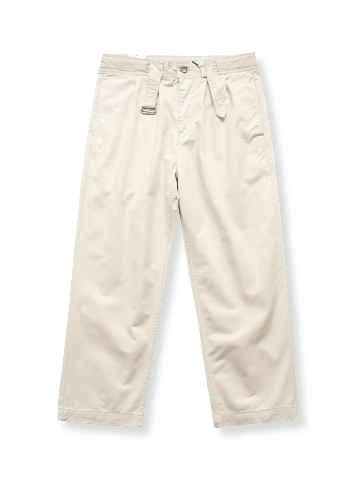 ウォッシュ加工された無地ツイル素材のカーゴパンツ