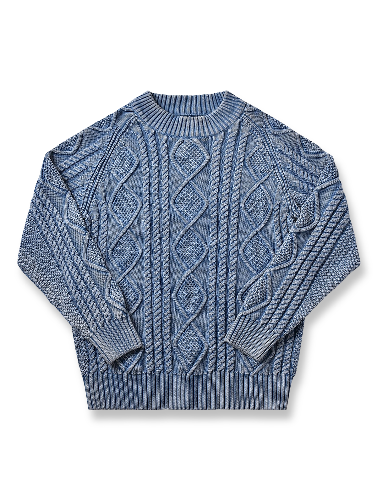 ツイストケーブル編みのセーラーセミハイネックセーター