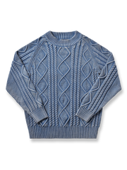 ツイストケーブル編みのセーラーセミハイネックセーター