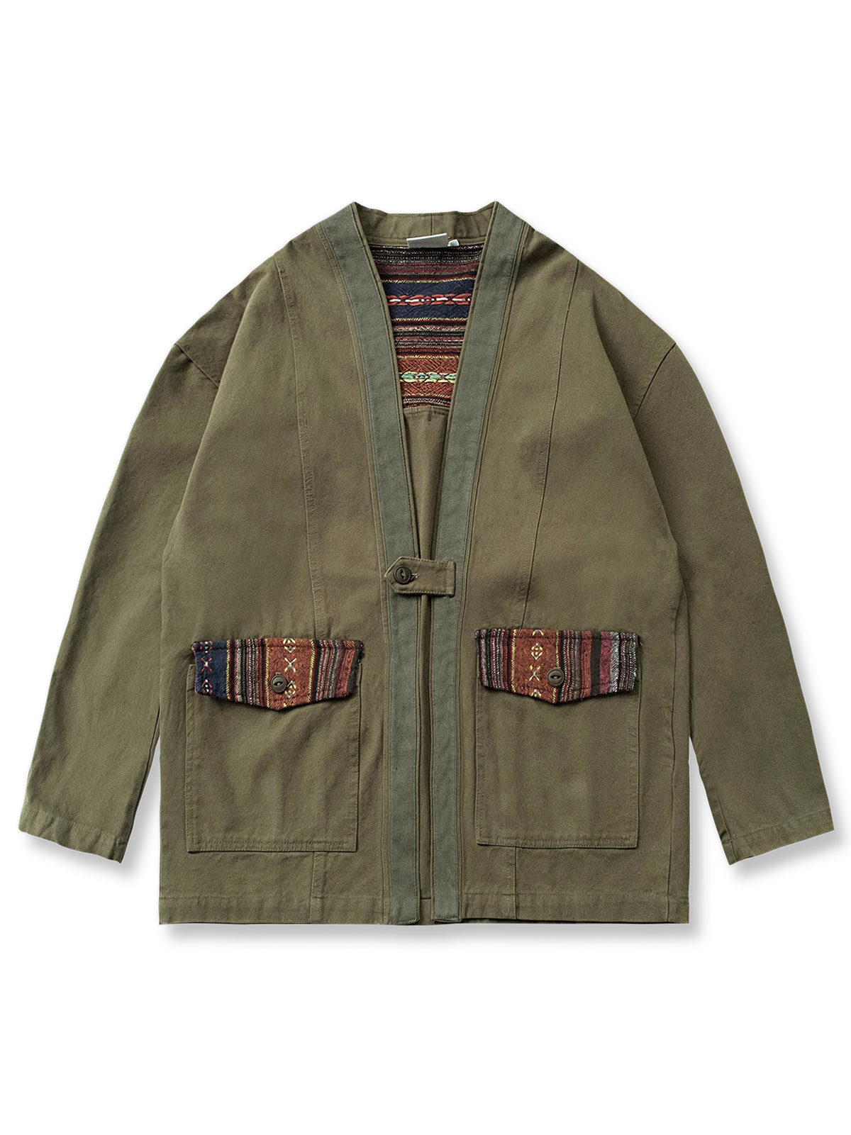 エスニック柄の綿100%開襟はんてん。