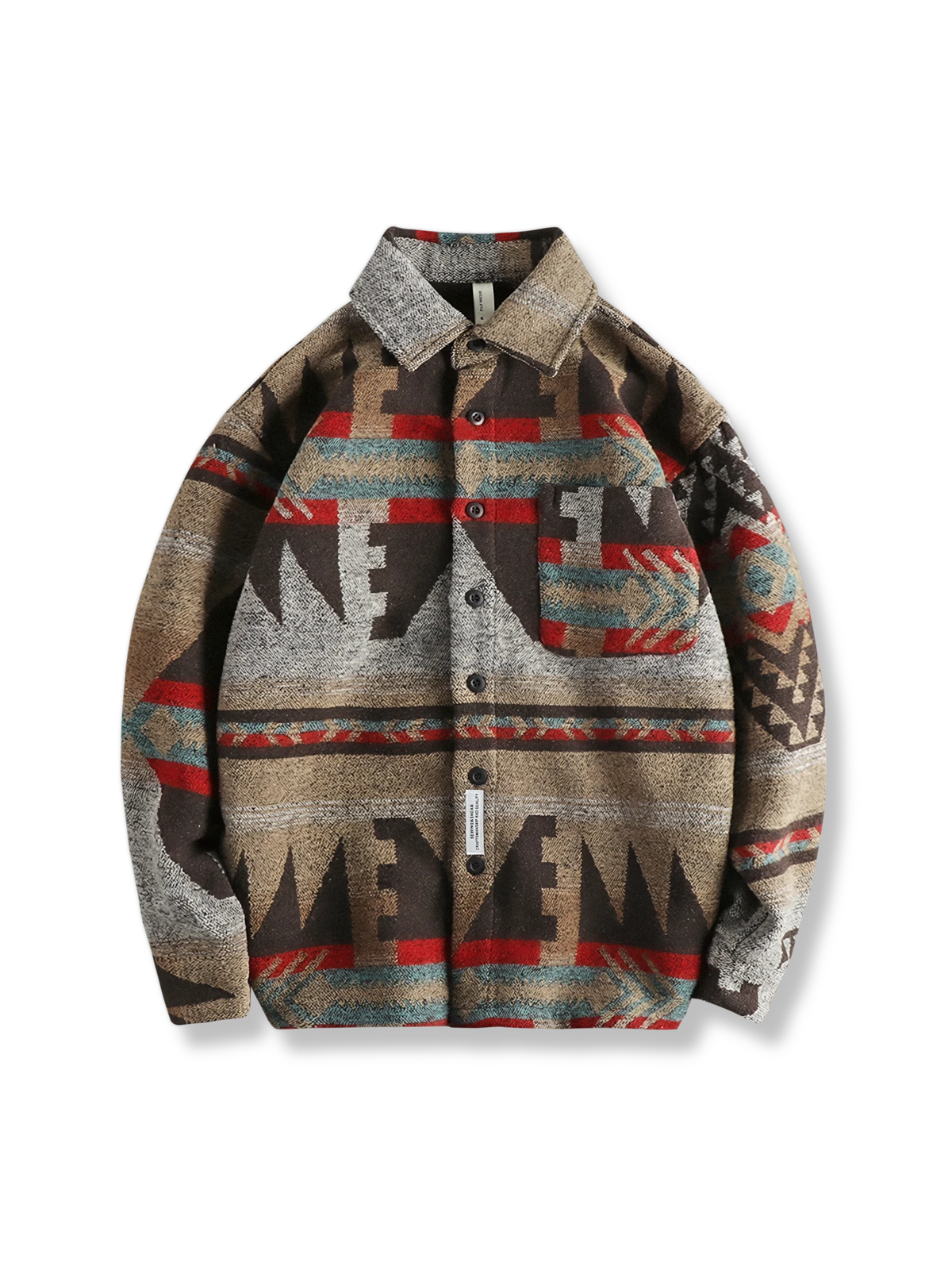 インディアン民族柄を配した保温性の高いウールシャツジャケット。