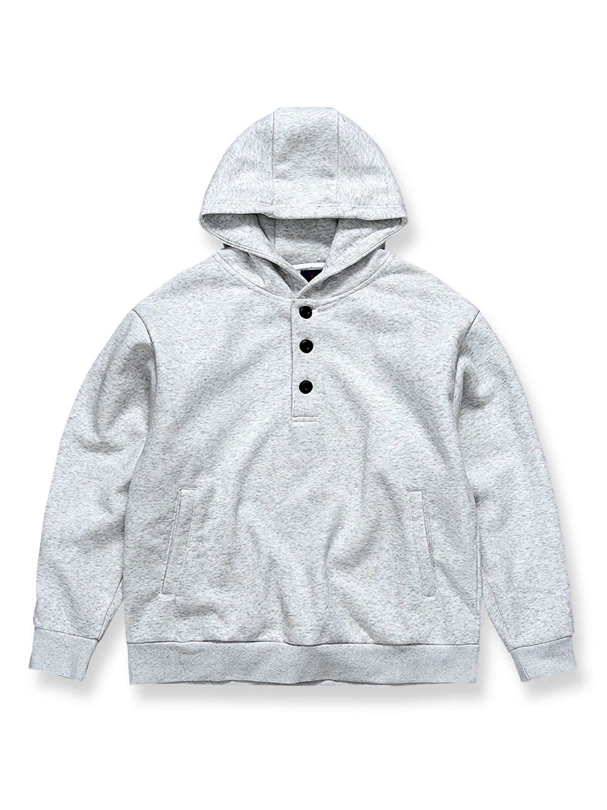 二色展開の裏起毛フード付きボタンスウェットパーカ