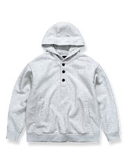 二色展開の裏起毛フード付きボタンスウェットパーカ