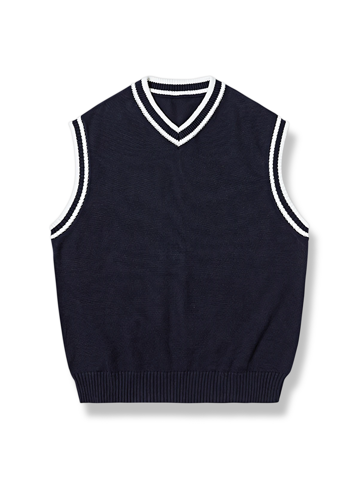 黒白コントラストストライプのVネックニットベスト