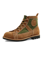 ブラウンスエードとグリーンキャンバスの異素材ミックス、中国人民解放軍65式傘兵復刻ジャンプブーツ
