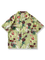 浮世絵鶴柄ハワイアンシャツ。