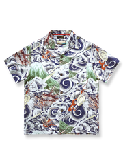 浮世絵風の富士山とドラゴンが描かれたクラシックハワイアンシャツ