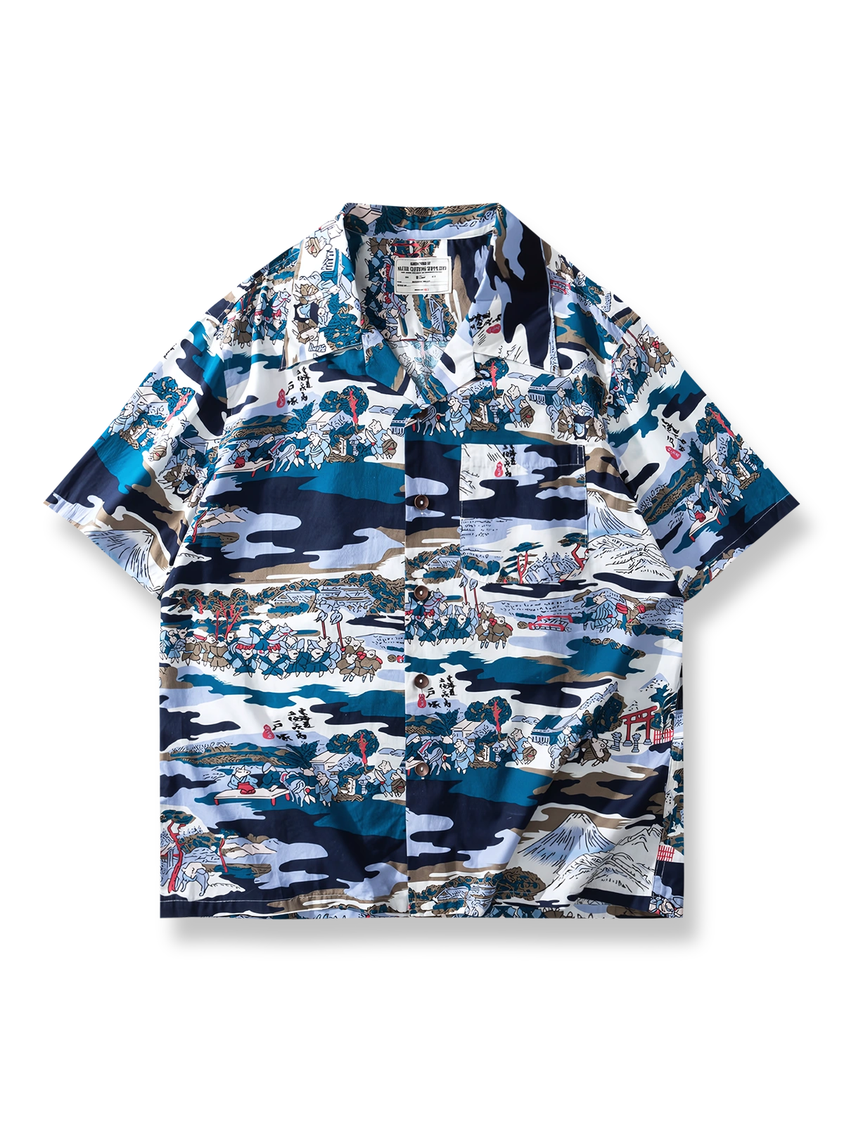 浮世絵風プリントのハワイアン半袖シャツ。